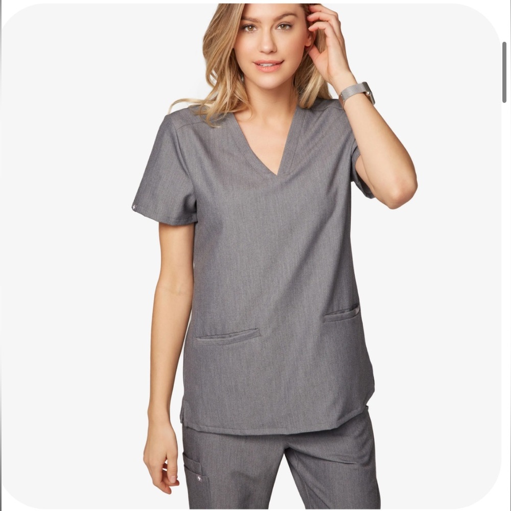 XS Figs Graphite Grey Casma Scrub Top